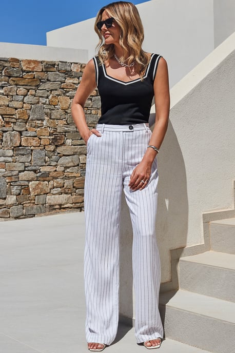 Ivory Pinstripe Wide Leg Trousers - Image 1