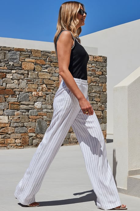 Ivory Pinstripe Wide Leg Trousers - Image 2