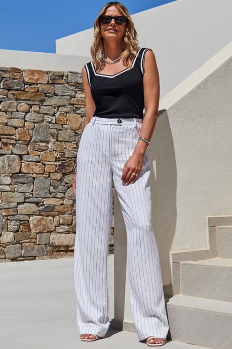 Ivory Pinstripe Wide Leg Trousers - Image 3