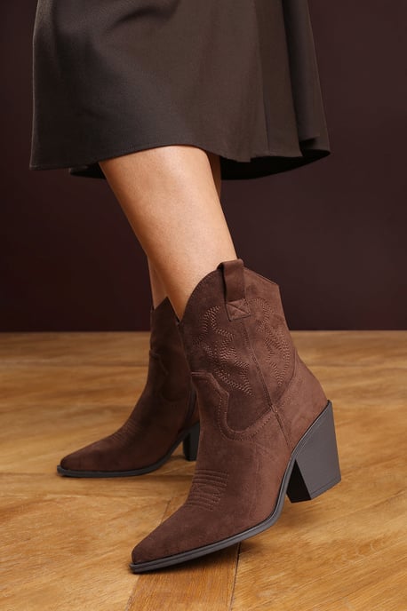 Wheres That From Womens 'Whitney' Suede Cowboy Boots Ankle Length Western Block Heel - Image 6