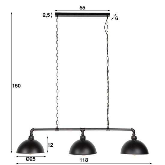 Hoyz Hoyz hanglamp industrial tube 3 lampen halfronde kap /zwart - Image 4