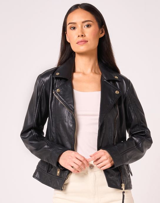Barneys Originals Biker Jacket with Worn Gold Trims - Image 3