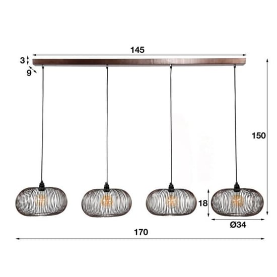 Hoyz Hoyz hanglamp met 4 lampen koper kleurig 150cm in hoogte verstelbaar disk vorm Ø35 industriële hanglamp voor woonkamer of eetkamer - Image 5