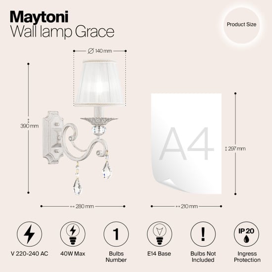 Maytoni wandlamp grace met goud - Image 3