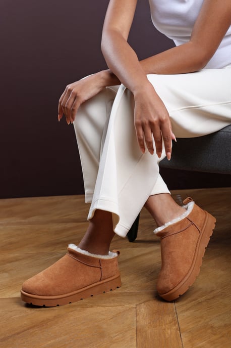 Wheres That From Womens 'Saskia' Cosy Faux-Suede Fur Lined Micro Dipped Heel Boot - Image 2