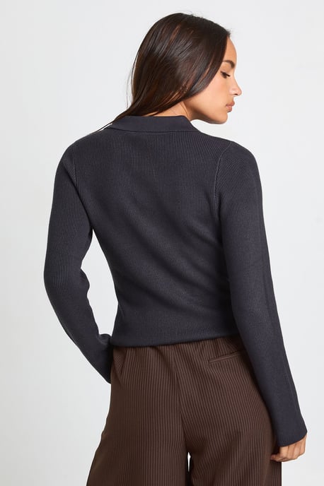 Premium Long Sleeve Collared Rib Knit Top - Image 4