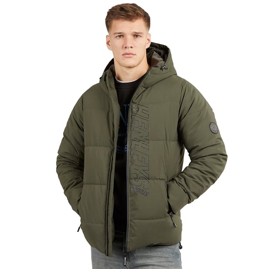 Henleys Heren Systeem Ski Puffer Jacket (Khaki Groen) - Image 4