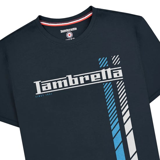 Lambretta Heren Racing Stripe Groot & Lang T-shirt (Marine / Wit / Blauw) - Image 3