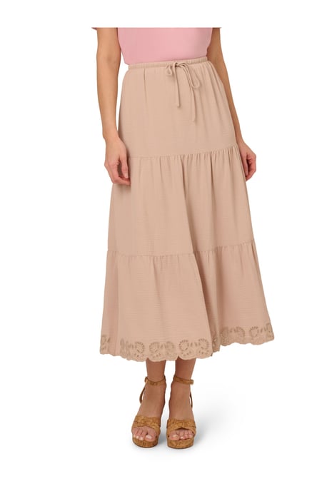 Pull On Drawstring Airflow Tiered Skirt W/ Embroidered Hem - Image 1