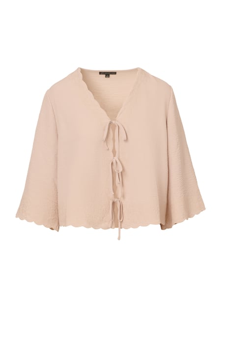 V-Neck Open Front Woven Top With Embroidery Scalloped Edge - Image 4