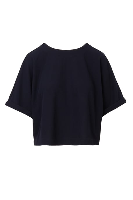 Crew Neck Short Sleeve Dolman Boxy Rib Knit Crop Top - Image 4