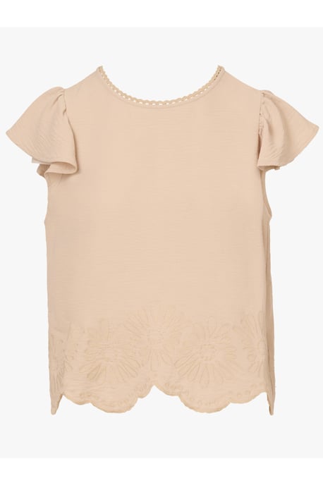 Scalloped Crew Neck Swingy Airflow Flutter Sleeve Cutout Top - Image 4