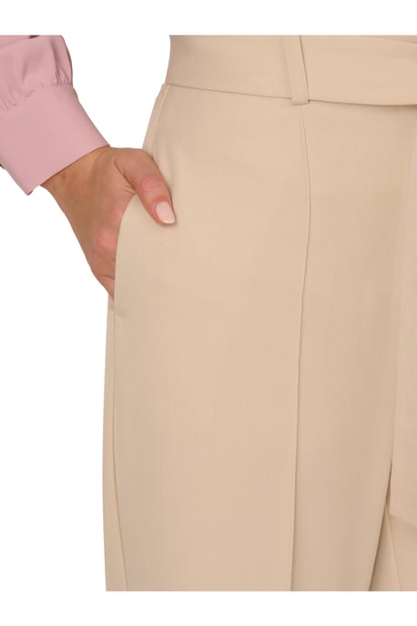 Twill Zip Fly Belted Wide Leg Trouser W/ Pintuck Front Detail - Image 3
