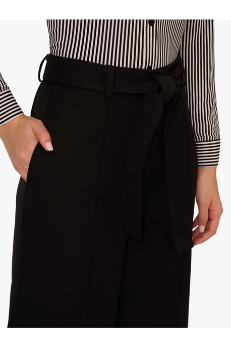 Twill Zip Fly Belted Wide Leg Trouser W/ Pintuck Front Detail - Image 3