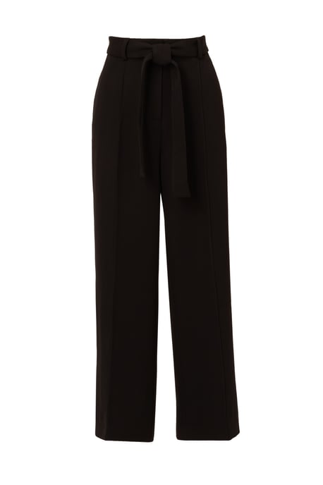 Twill Zip Fly Belted Wide Leg Trouser W/ Pintuck Front Detail - Image 4