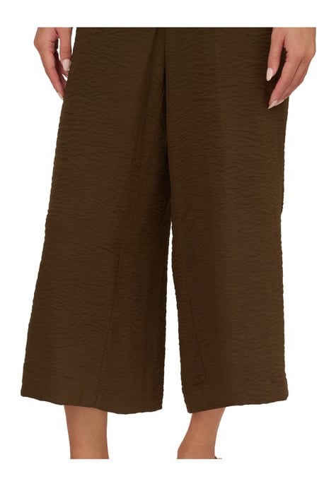Solid Crinkle Wide Leg Pull On Elastic Waist Crop Trouser - Image 3