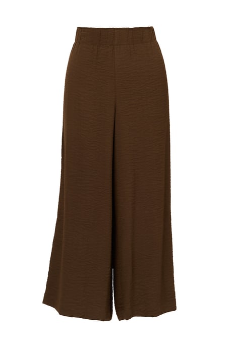 Solid Crinkle Wide Leg Pull On Elastic Waist Crop Trouser - Image 4
