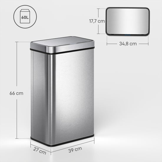 4goodz Sensorprullenbak rechthoek 60l 27x39x66cm - - Image 6