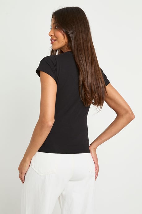 Basic Short Sleeve Fitted Top - Image 2