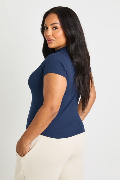 Plus Basic Rib Short Sleeve Fitted Top - Image 2