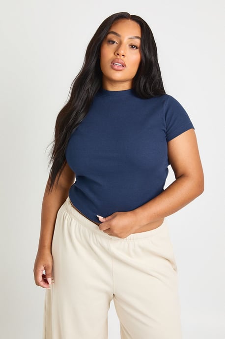 Plus Basic Rib Short Sleeve Fitted Top - Image 4