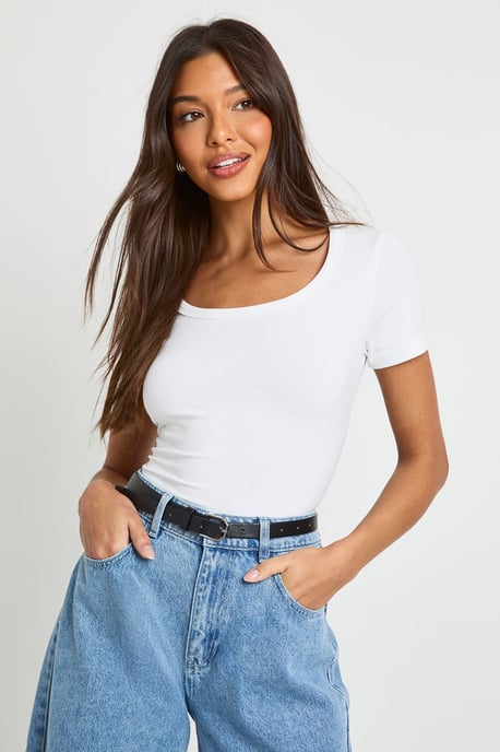 Basic Square Neck Short Sleeve Top - Image 1