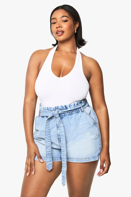 Plus Paperbag Waist Denim Short - Image 1