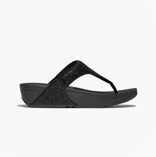 Fitflop Lulu Crinkled-shimmer Ladies Toe Post Sandals Metallic Black - Image 1