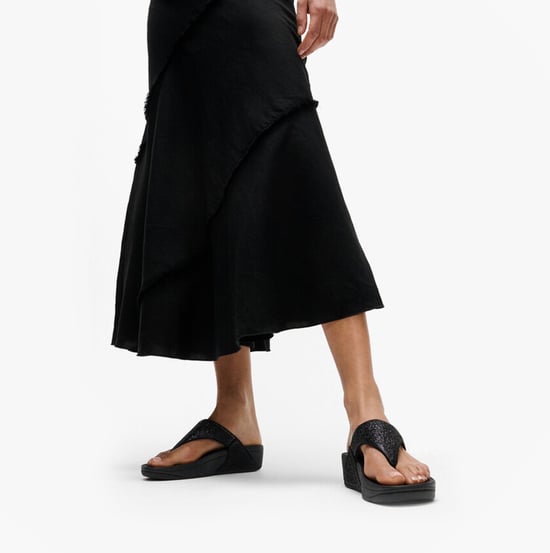 Fitflop Lulu Crinkled-shimmer Ladies Toe Post Sandals Metallic Black - Image 2