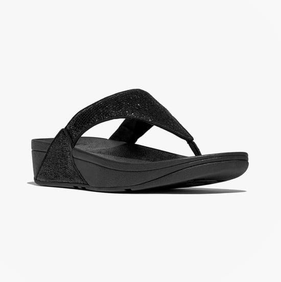 Fitflop Lulu Crinkled-shimmer Ladies Toe Post Sandals Metallic Black - Image 3