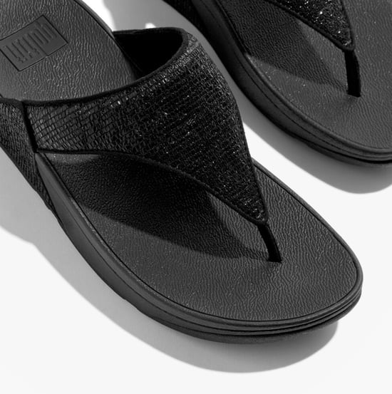 Fitflop Lulu Crinkled-shimmer Ladies Toe Post Sandals Metallic Black - Image 5