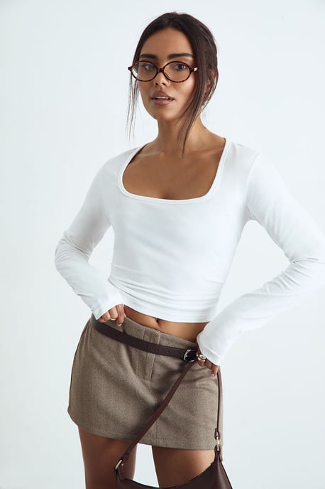 Basic Square Neck Long Sleeve Top - Image 1