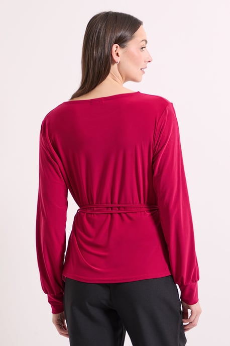 Berry Tie Waist Split Shoulder Jersey Top - Image 2