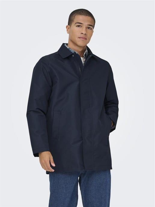 Only & Sons Mens Long Coat Lightweight Autumn Winter - Image 1