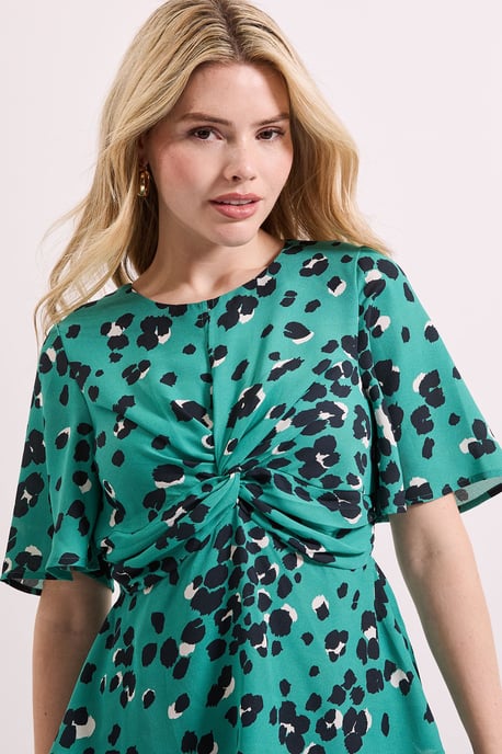 Green Animal Twist Front Angel Sleeve Top - Image 3