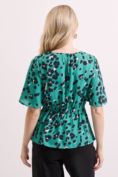 Green Animal Twist Front Angel Sleeve Top - Image 4