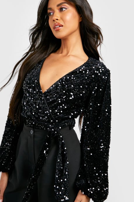 Volume Sleeve Velvet Sequin Bodysuit - Image 4