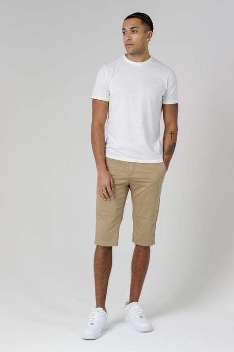Beige Organic Cotton Slim Fit Chino Shorts - Image 3