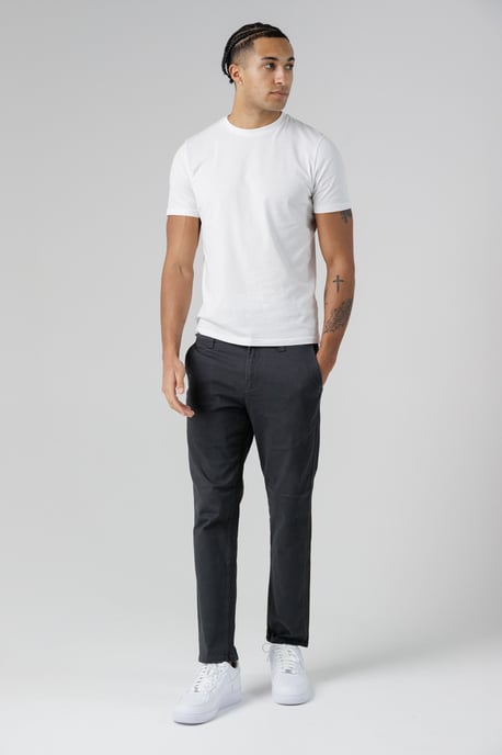 Dark Grey Organic Cotton Blend Slim Fit Classic Chinos - Image 3