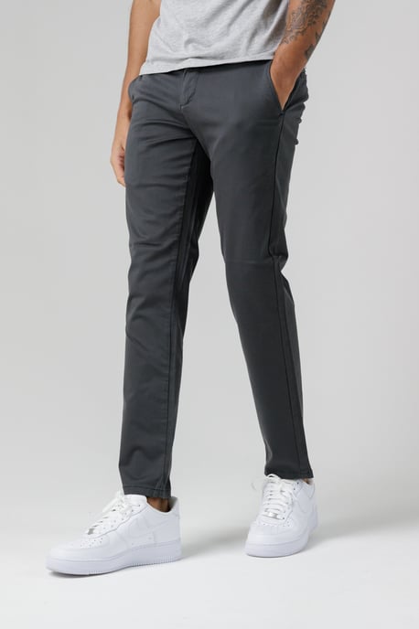 Dark Grey Organic Cotton Blend Slim Fit Classic Chinos - Image 5
