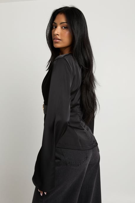 Gold Trim Satin Long Sleeve Top - Image 2