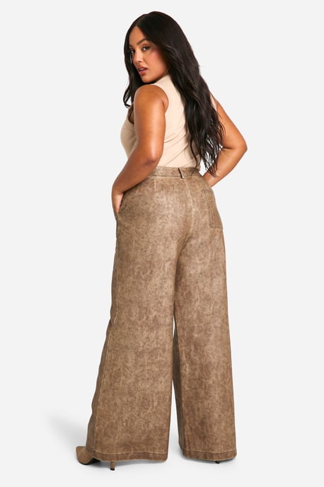 Plus High Waisted Washed Pu Wide Leg Trouser - Image 2
