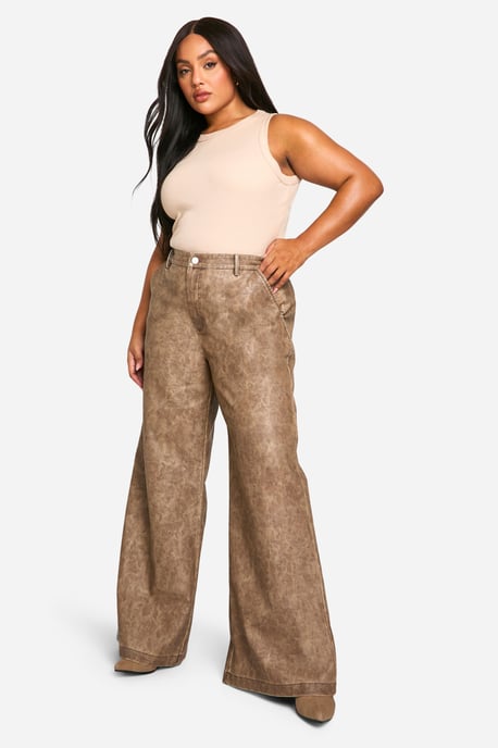 Plus High Waisted Washed Pu Wide Leg Trouser - Image 3