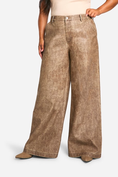Plus High Waisted Washed Pu Wide Leg Trouser - Image 4