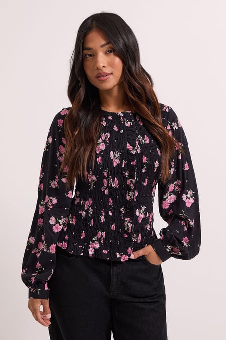 Petite Shirred Bodice Button Through Top - Image 1