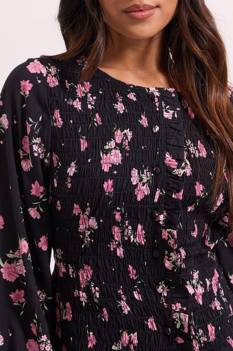 Petite Shirred Bodice Button Through Top - Image 5