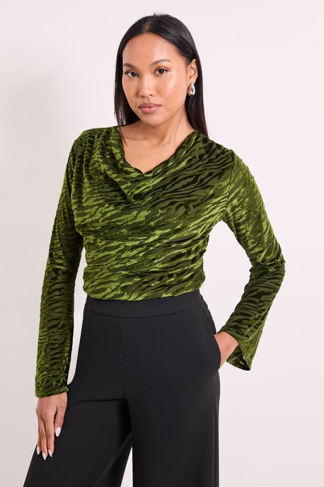 Fluted Sleeve Cowl Neck Top - Image 1