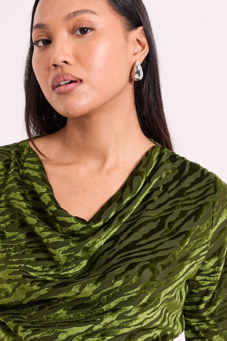 Fluted Sleeve Cowl Neck Top - Image 2