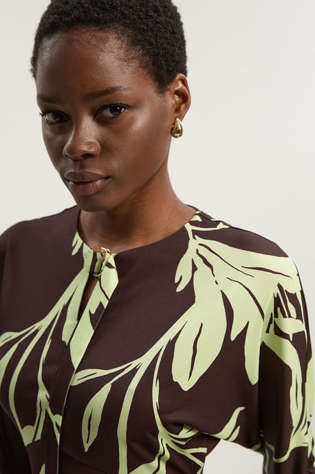 Floral Print Keyhole Tie Detail Crepe Long Sleeve Mini Dress - Image 1