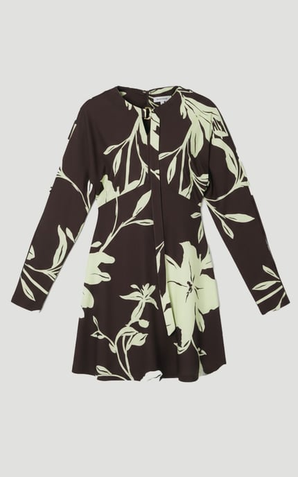 Floral Print Keyhole Tie Detail Crepe Long Sleeve Mini Dress - Image 4